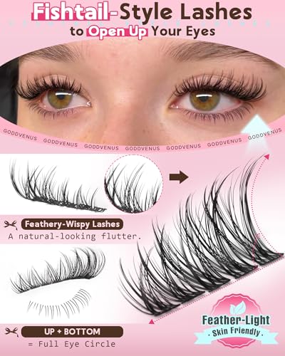 Image of 250Pcs Natural Lash Clusters Kit Cluster Eyelash Extensions Kit Wispy DIY C Curl Individual Lashes Clusters With Bottom Eyelashes