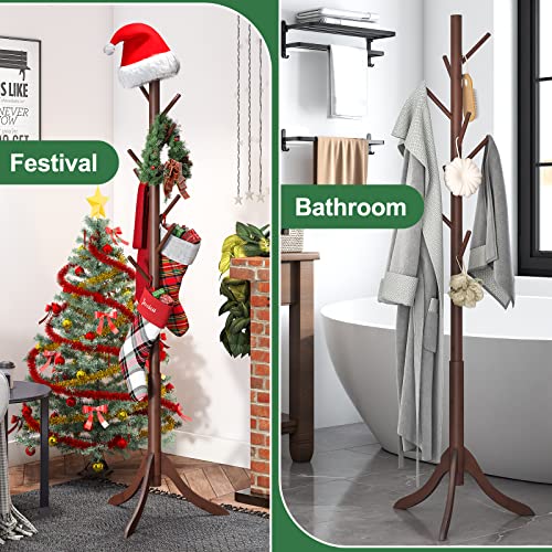 Kiplant Bamboo Wood Coat Rack Stand, Freestanding Coat Tree With 8 Hooks, Hallway Entryway Hat Hanger Organizer Standing For Bedroom, Office, Clothes, Jackets, Bags, Umbrallas #TOP5