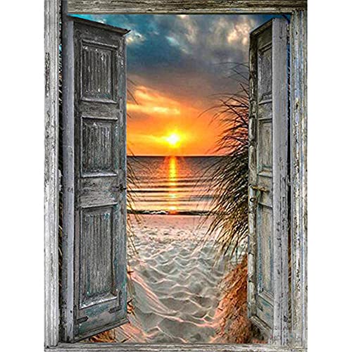 Hyanun Kit Diamond Painting Complet DIY 5D Coucher de Soleil 50x70cm Bricolage 5D Broderie Diamant Complte Foret Strass Point Croix Diamant Art Craft pour Relaxation et décoration Murale Cadeau