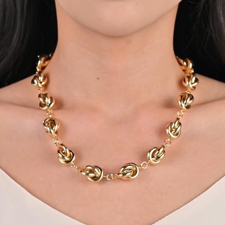 Knot Necklace 18K Gold Plating Choker Chunky Gold Necklace Trendy Fashion Jewelry Gift 16+4" - Image 5