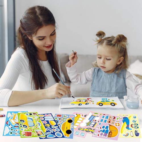 Image of Vehicle Stickers for Kids, Make a Face Sticker, Make Your Own Car Sticker | 24 Sheets Train, Airplane, Boat Stickers for Toddlers, Brithday Party Supplies Classroom Teacher Reward