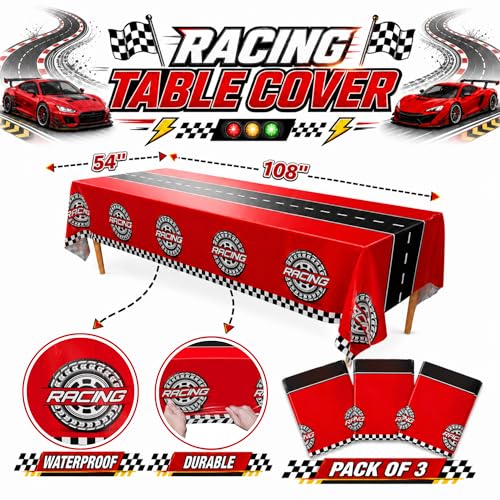 Image of Blue Orchards Car Racing Table Cover (Pack of 3) 108 inch x 54 inch - Race Car Birthday Party Decorations, Immersive Birthday Party Decor, Accent and Backdrop, Gift Wrap, Multi Purpose Party Accent
