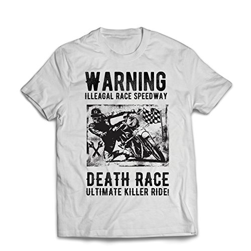 lepni.me Camisetas Hombre Carrera de la Muerte: Paseo definitivo, Carreras de Motos, Motorista de cr�neo, cl�sico, Vintage, Moto Retro (X-Large Blanco Multicolor)