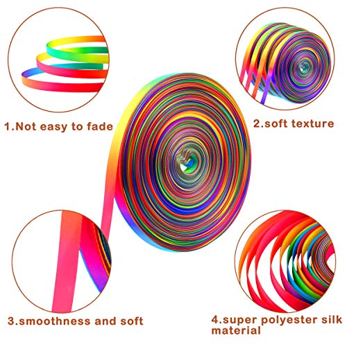 Teemico 50 Yards Satin Ribbon Gradient Rainbow Printed Double Side Satin Polyester Ribbon for DIY Handmade (9mm Wide) by Teemico - Used condition - Image 3