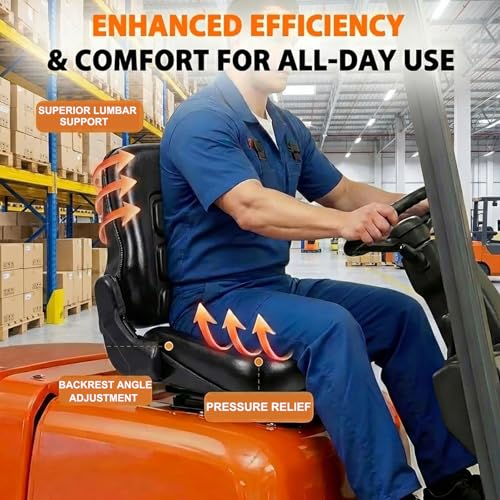 Image of Universal Forklift seat, Tractor Seat with 160 Adjustable Backrest & Slides& Micro Switch, High-Density Foam, Industrial Grade Steel Frame,Waterproof PVC for Mowers, Backhoe, Excavators, Skid Steers