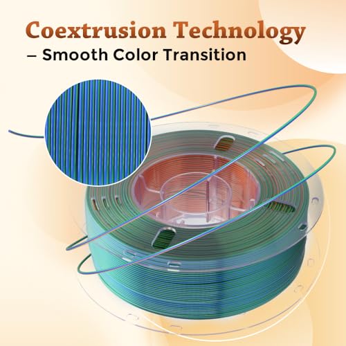 Image of VOXELAB Silk Tri-Color PLA Filament 1.75mm for 3D Printer, Rainbow Multicolor Silk PLA 1KG (2.2lbs) Spool, High Precision + /- 0.03mm, Smooth & Shiny 3D Printing Filament,Orange Blue Green