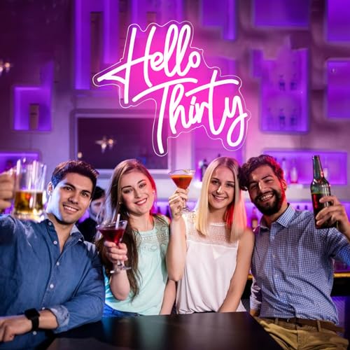 Image of Hello Thirty 30th Birthday Neon Signs Led Neon Light Happy Birthday Party Neon Light for Anniversary Room Wall Decor with Dimmable Switch and USB Powered Neon Lignts