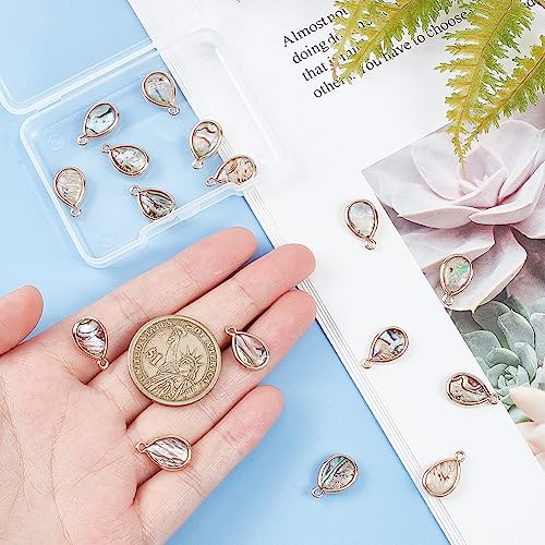 BENECREAT 16Pcs Abalone Shell Charms Natural Paua Shell Pendants Teardrop Abalone Jewelry Making with Brass Edging for Bracelet Earrings DIY Jewelry Making - Image 3