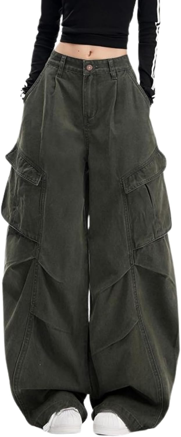 Cargo Pants for Women Men with Pockets Baggy Cotton Pants High Waisted Hip Hop Wide Leg Y2k Grunge Casual Clothes