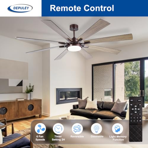 Image of Depuley 72-Inch Ceiling Fan with Light: Modern 8-Blade Brown Indoor Outdoor Fans with Remote Control Dimmable Light - Ultra Quiet DC Motor Reversible 6 Speed Timer