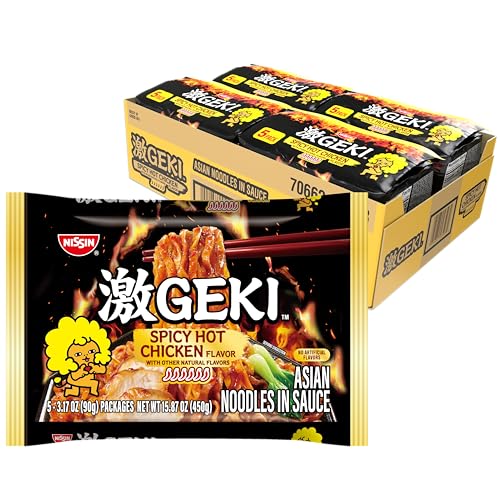Nissin Geki Chili Infused Asian Noodles, Spicy Hot Chicken (Pack of 20)