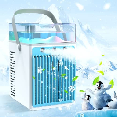 Portable Air Conditioners, 4 in 1 Rechargeable Mini Air Conditioner Cordless AC Cooler Humidifier with LED, 3 Speeds Quiet Mini AC Personal Air Conditioner Cooling Fan for Office Bedroom Tent Outdoor Portable Air Conditioners, 4 in 1 Rechargeable Mini Air Conditioner Cordless AC Cooler Humidifier with LED, 3 Speeds Quiet Mini AC Personal Air Conditioner Cooling Fan for Office Bedroom Tent Outdoor