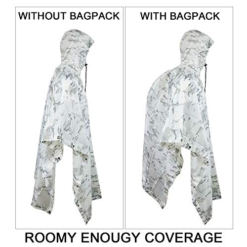 Tongcamo Camouflage Rain Poncho Waterproof 210T Ripstop Hooded Raincoat for Hunting Camping Marine Tent Shelter