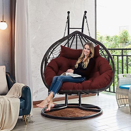 Image of ARMAISH India Double Seater Cushion Set - Polyester Fabric Padded Seat for Hanging Egg /Garden Jhula(Cushion ONLY MEHROOM)