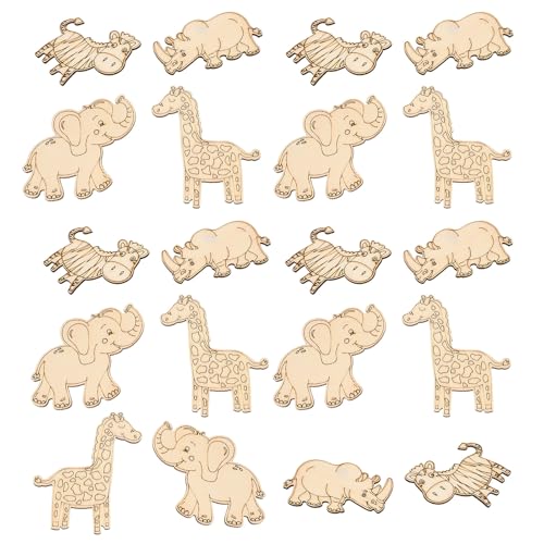 Beavorty 40 Piezas de Recortes de Madera sin Terminar de Animales para Manualidades Diy, 4 Tamaños Surtidos (1 2 3 4), Decoración Creativa para Fiestas y Hogar, Material Seguro y Natural