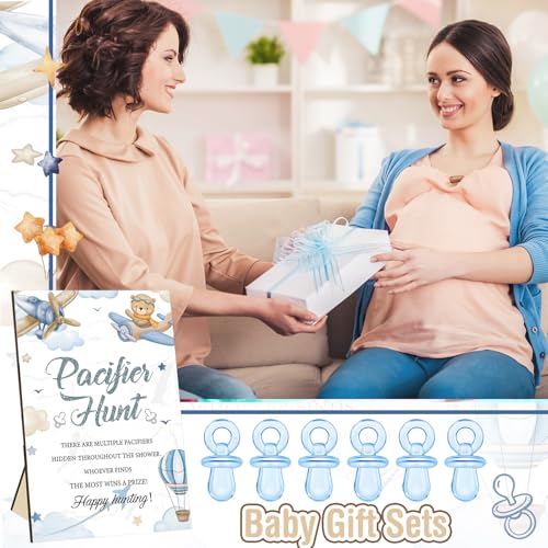 Image of Thyle 51 Pcs Airplane Pacifier Hunt Baby Shower Games Include Hunt Sign and 50 Acrylic Pacifiers for Adventure Await Baby Shower Game Decoration Sets Gender Reveal Newborn Announcement Party Decor