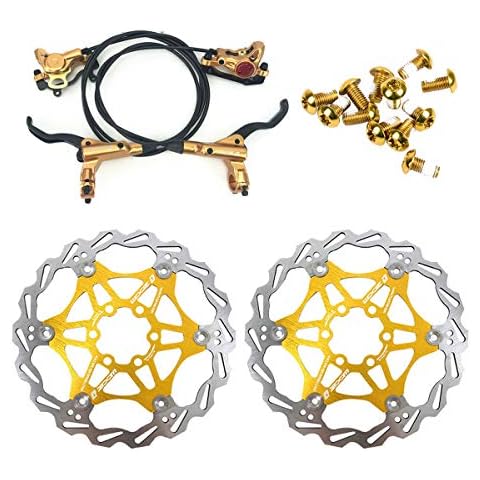 NYK Zoom Hydraulic Disc Brakes Mountain Bike Sets MTB Front & Rear Set with Floating Disc Rotor 160mm & Color Bolts (Gold) Cover