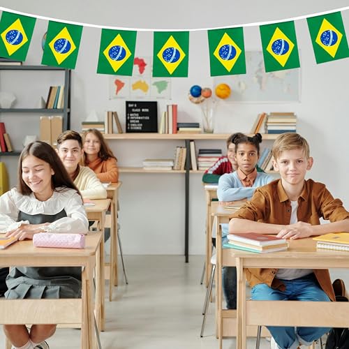 Image of Brazil Flags Brazilian String Flag Banners for Patriotic Events Independence Day Sports Bars Inside Outside Decorations 33 Feet 30 Flags
