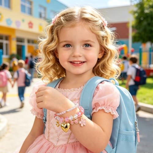 Image of First Day of Kindergarten Bracelets,First Day of School Bracelets for Mom and Daughter,Back to School Bracelet Pre-K Matching Heart Wish Adjustable Bracelet