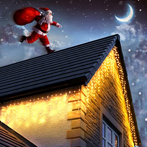 Dalugo Eisregen Lichterkette Außen, 7.5m 240 LED Warmweiß...