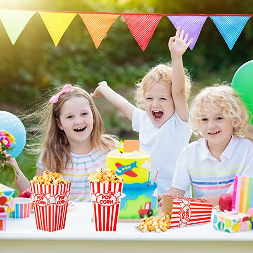 Image of Xinnun 100 Pcs Popcorn Boxes 32oz Classic Stripe Paper Buckets Disposable Oil Proof Popcorn Container Retro Open Top Box for Movie Night Supplies Theaters Carnival Birthday Party(Red and White)