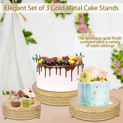 Golden 3-Tier Metal Cake Stand - Cake Stand Set Wedding, Dessert Table Decor, 3-Piece Combination, Iron Art, Elegant and Decorative(Gold)