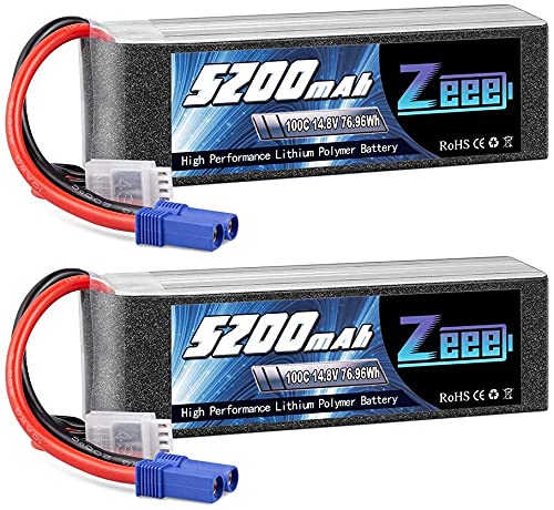 【Campo di applicazione】 - Zeee 4S lipo 14,8V 5200mAh batteria è particolarmente usata per RC Evader BX RC Veicolo Auto LKW Truggy FPV Racing UAV Drone Veicolo a quattro assi elicottero, Team Associated, Axial, Tamiya, Skylark m4-fpv250, Mini Shredder 200, Indy250 plus mojo 280, Qav250, Vortex, e simili. (Si adatta solo se il voltaggio, le dimensioni e la presa combaciano)