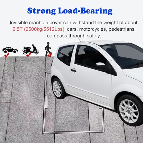 20/30/40inch Square Septic Tank Lid, Customizable Embedded Metal Inspection Cover with Retractable Hidden Handles, Invisible Manhole Cover for Parking Lots/Driveway/Pavement(50x50cm/20x20in)