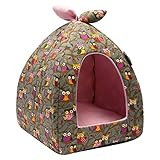 Hollypet Self-Warming 2 in 1 Foldable Comfortable Triangle Cat Bed Tent House, Gray