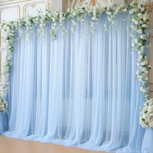 10x10ft Baby Blue Tulle Backdrop Curtain for Parites, Sheer Backdrop Curtains for Wedding Baby Shower Birthday Party Photo Shoot Decorations