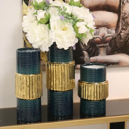 Vase céramique vert foncé et or idéal pour décorer une table - 6