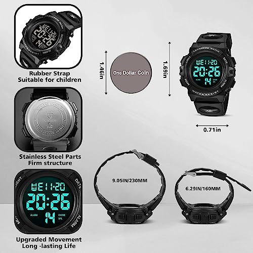 Image of Kids Watch,Boys Watch for 3-15 Year Old Boys,Digital Sport Outdoor Multifunctional Chronograph LED 50 M Waterproof Alarm Calendar Analog Watch for Children with Silicone Band,Kids Gift