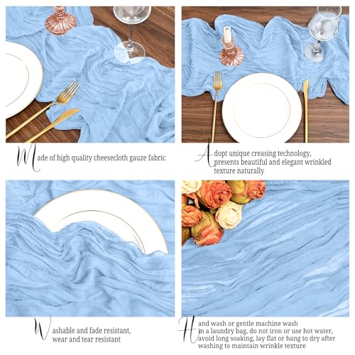 12 Pack Light Blue Table Runner 10Ft Cheesecloth Table Runner Rustic Gauze Table Runners Romantic Long Sheer Fabric Cheese Cloth Table Runners for Wedding Party Bridal Baby Shower by Lumaycens - Used condition - Image 3