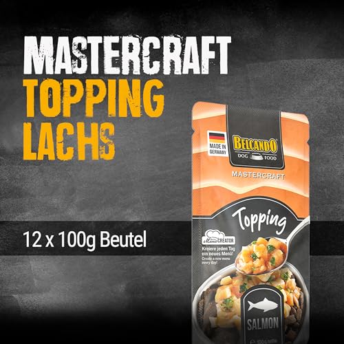 BELCANDO MASTERCRAFT Topping Lachs, 12x 100g Beutel, Nassfutter für Hunde, getreidefrei, sortenfrei, Ergänzungsfutter, Made in Germany