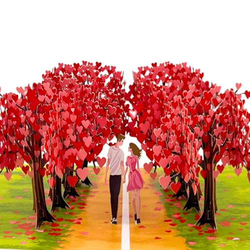 Three Dee Cards - Tarjeta de felicitación 3D con diseño de corazón y árbol de avenida para el día de San Valentín para ella, compromiso, felicitaciones por boda, esposa, cumpleaños, pareja, tarjeta de