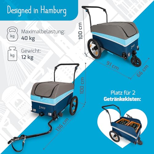 Snuutje 2-in-1 Fahrradanhänger und Handwagen | perfekt als Einkaufstrolley und Transportwagen | Lastenanhänger fürs Fahrrad | wie Bollerwagen faltbar mit Dach