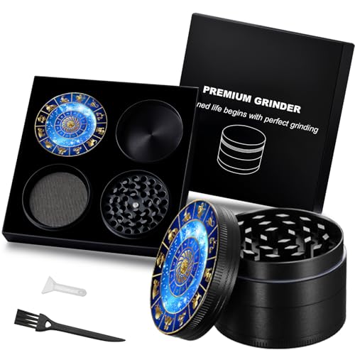 Spespo Herb Grinder, Spice Grinder 50mm(2.0 inch),4 Layers Constellation Painting Metal Grinder with Pollen Scraper (Black Color)