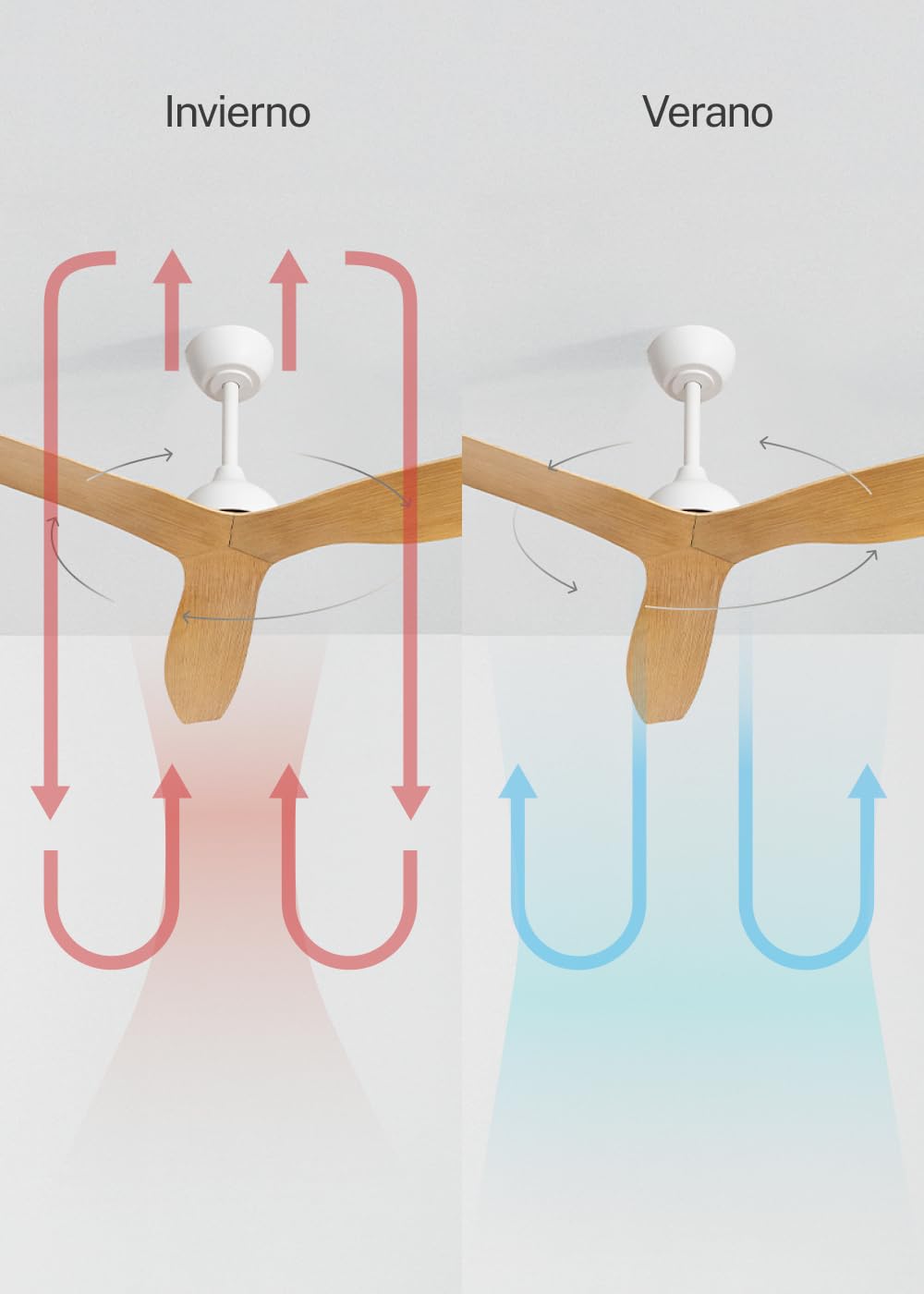 CREATE / WIND BALANCE/Ventilateur de plafond blanc bois naturel avec télécommande / 40W, Silencieux, Ø132 cm, 6 vitesses, programmable, fonction été-hiver