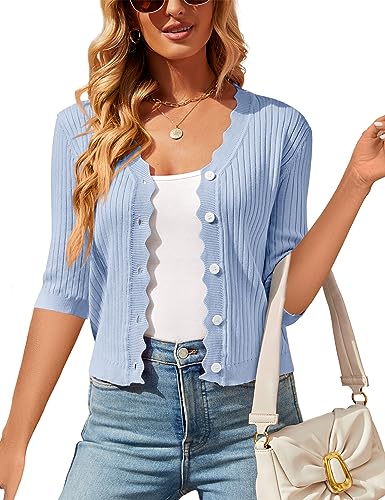Image of Womens Cropped Cardigan Knit Shrugs for Dresses Tops V Neck Button Down Cardigans Sweaters