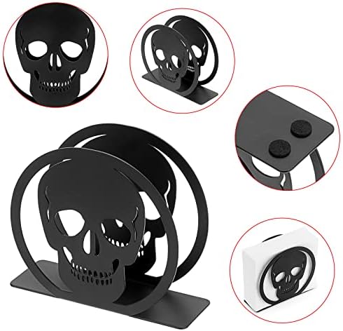 BTSKY 2PCS Matte Black Metal Napkin Holder - Cutout Design Freestanding Napkin Dispenser for Cocktail Napkins, Dinner Napkins, Kitchen, Picnic, Parties and Cafe Napkin Holder, Skull Pattern