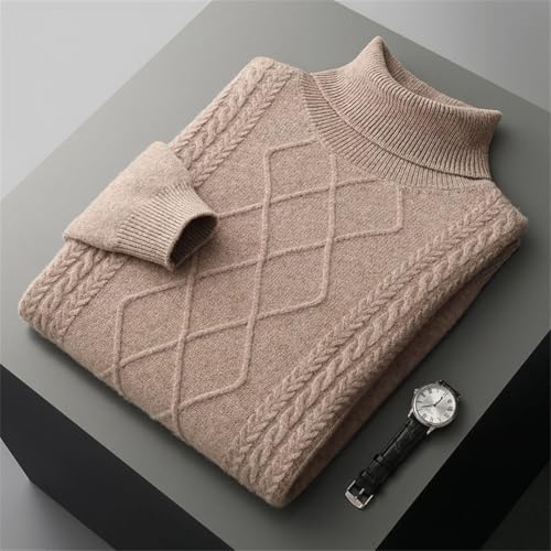 Men’S Merino Wool Cashmere Blend Pullover Sweater Hand Knitted Warm Striped Thick Casual Long Sleeve Jumper Top3