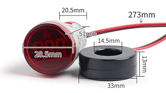 3pcs Digital Display AC Current Indicator, 22mm Round Head LED Current Tester 0~100A Ammeter Monitor (Green)