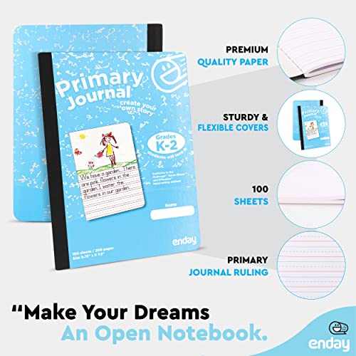 Image of Enday Primary Journal Grades K-2 (4 Pack) Assorted Colors, Half Page Ruled Primary Journal Composition Notebook for Kids, 100 Sheets kids Notebook - Blue, Purple, Pink, Red