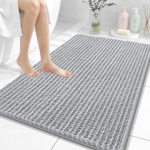 Image of OLANLY Bathroom Rug Mat 40x32, Thick Soft and Absorbent Chenille Bath Mat, Non-Slip Rubber Backing, Machine Washable Quick Dry Bath Rugs for Tub Shower Floor, Home Decor Accessories, Light Grey