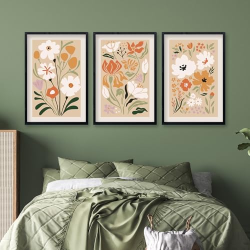 Boho Flowers Wall Art Sign Set of 3 16