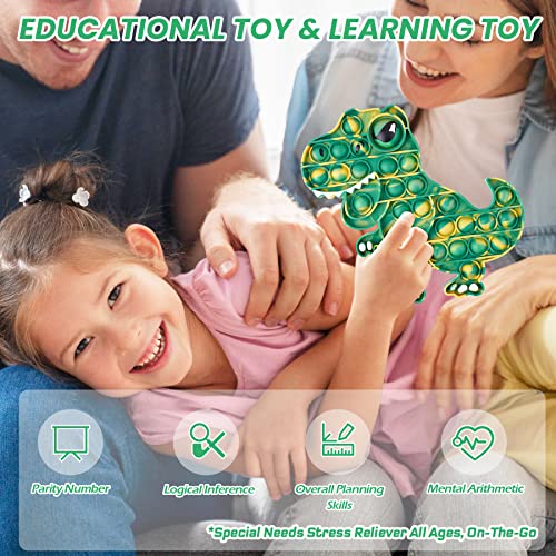 Dinosaur Push Pop Bubble Fidget Sensory Toy Silicone Large T-Rex with Printed Eye, Stress Reducer Anxiety Reliever Bubble Popper Board Fidget Squeeze Toy for Kids & Adults