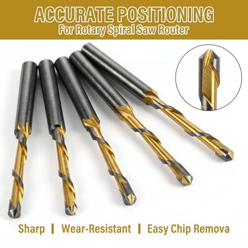 Image of Tondiamo 10 Pcs Drywall Router Bits 3 /16 Drywall Rotor Tips M2 High Speed Steel Cutting Bit Downward Router Cutout Rotary Guidepoint Drill Tool, Used for with Spiral Saw (Yellow and Black)
