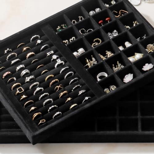 Image of Large Velvet Jewelry Tray Display Drawer Inserts 2 Pack