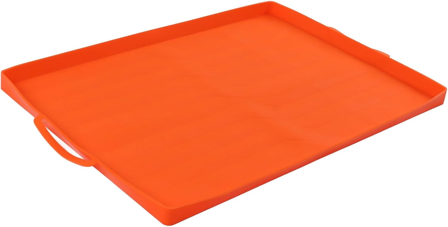 Durably Silicone Griddle Mat, Temp Stick Grill Cover, Slip Proof Protective Pad for BBQ and Outdoor Cooking (22in Orange Handle)