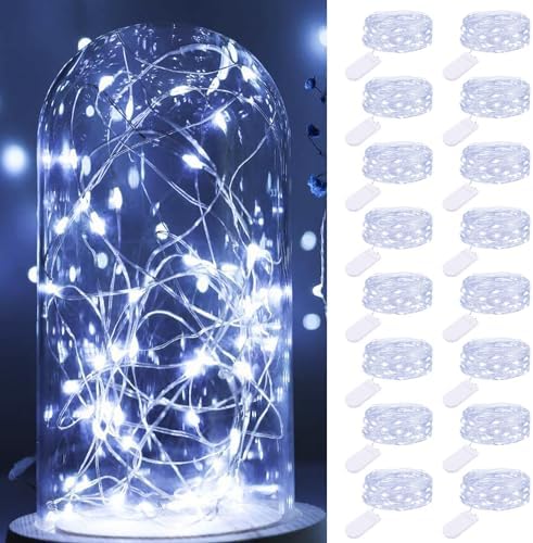 Litogo 24 Pack Fairy Lights Battery Operated, 7ft 20 LED Waterproof Fairy String Lights Small Mini Light For Mason Jars Vases Table Centerpieces Wedding Decorations Christmas Tree, Warm White